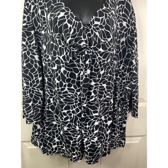 Merona Size 4 Blouse Women Plus Size 2X 3X See Measurements Black White Top - Picture 4 of 10